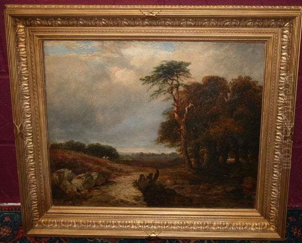 English Landscape With A Figure Riding A Horsebeyond Oil Painting by James Walsham Baldock