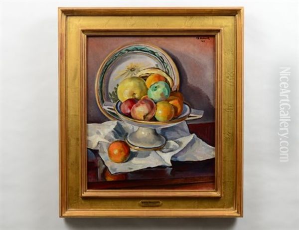 Still Life Of Fruit On A Table Top Oil Painting by Robert Hallowell