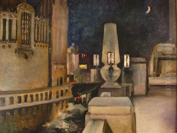 The Square At Night Oil Painting by Robert Hallowell