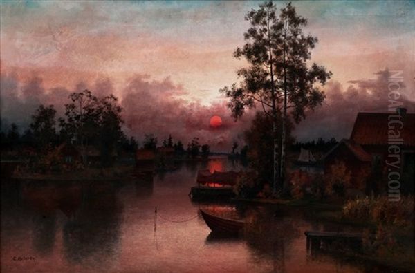 Dusk Oil Painting by Carl Hallstroem