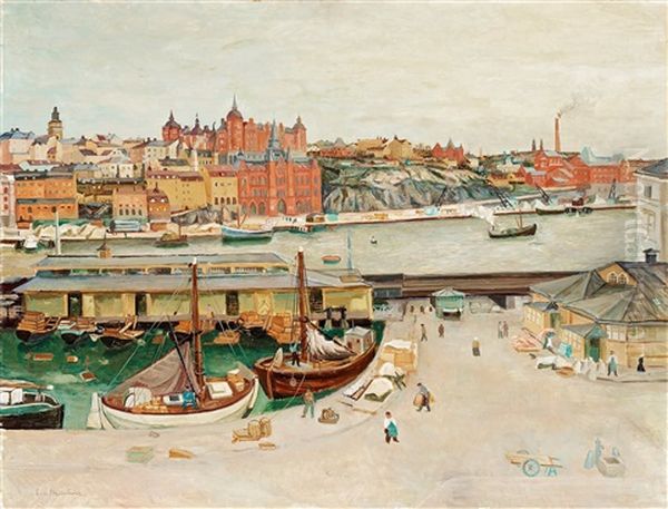 View Over Sodra Bergen, Stockholm Oil Painting by Eric C. Hallstroem