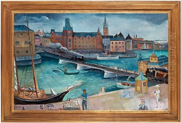 Tegelbacken (tegelbacken, Stockholm) Oil Painting by Eric C. Hallstroem