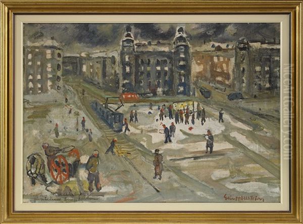 Vintermotiv Fran Norra Bantorget - Stockholm Oil Painting by Eric C. Hallstroem