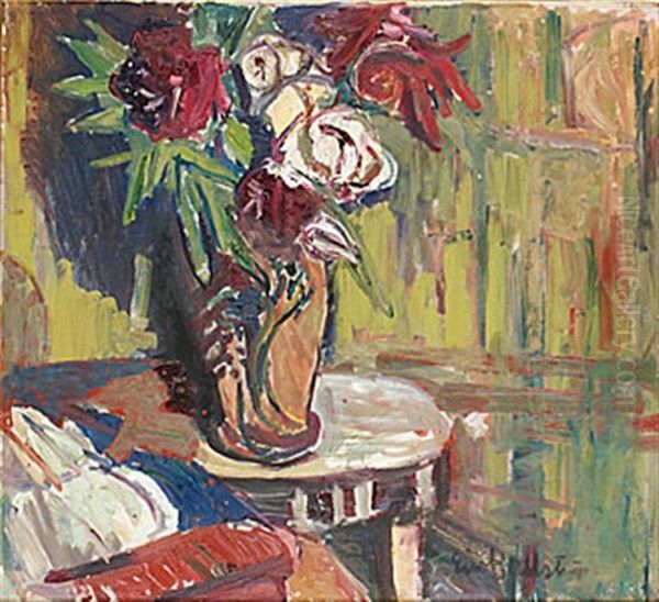 Blomsterstilleben Oil Painting by Eric C. Hallstroem