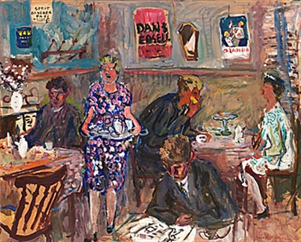 Cafe I Edsele Oil Painting by Eric C. Hallstroem