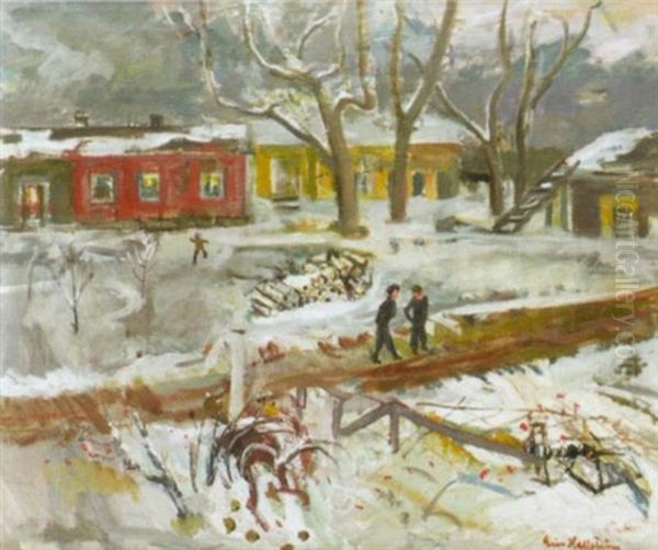 Vintervy Fran Parken Oil Painting by Eric C. Hallstroem