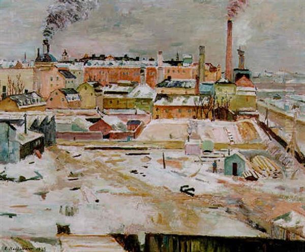 Fran Polhemsgatan - Vintermotiv Fran Kungsholmen, Stockholm Oil Painting by Eric C. Hallstroem