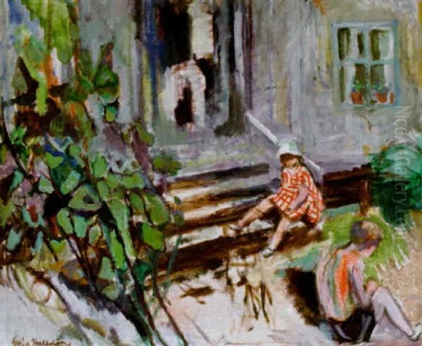 Pa Verandratrappan Oil Painting by Eric C. Hallstroem