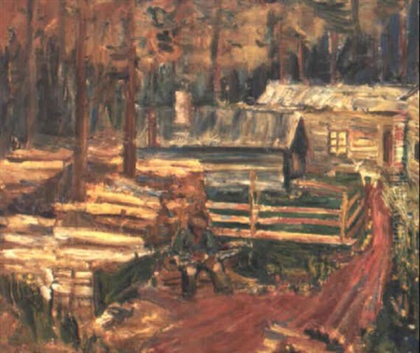 Motiv Fran V,sterbotten Oil Painting by Eric C. Hallstroem