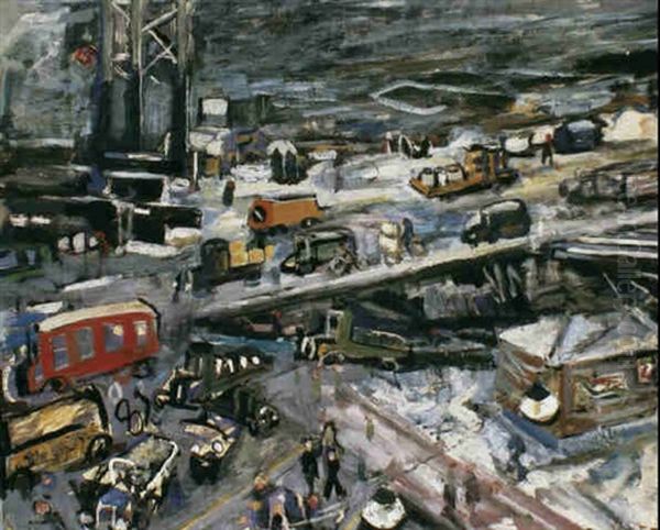 Utsikt Over Slussen - Stockholm Oil Painting by Eric C. Hallstroem