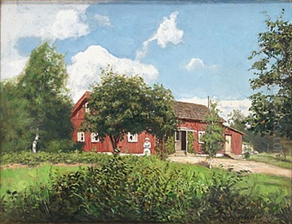 Sommaridyller (+ Oljemalningar; Pair) Oil Painting by Gunnar Hallstrom