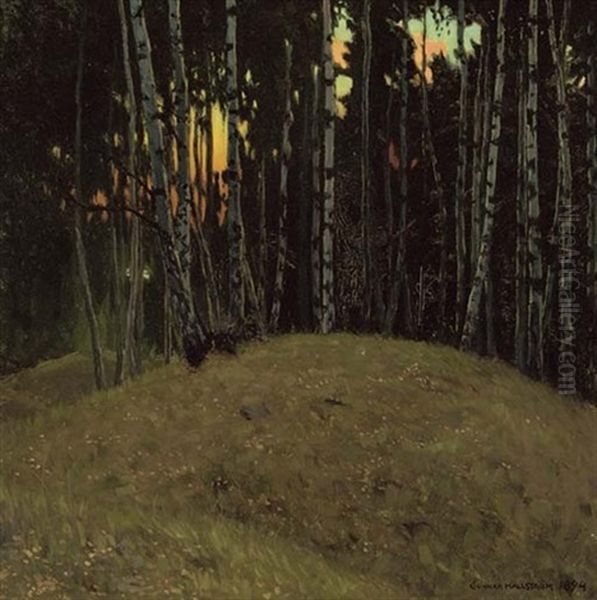 Solnedgang I Skogen - Sunset In The Woods Oil Painting by Gunnar Hallstrom