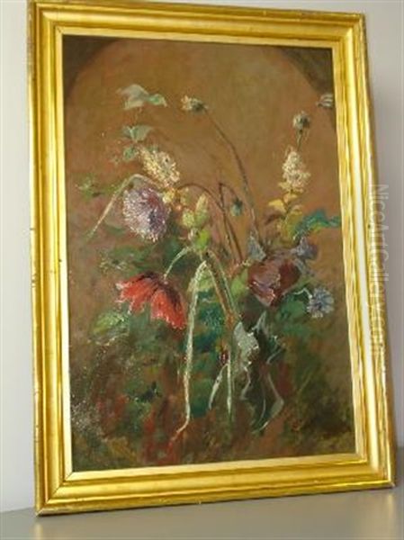 Still-life With Flowers Oil Painting by Pauline Halmrecte Flechner