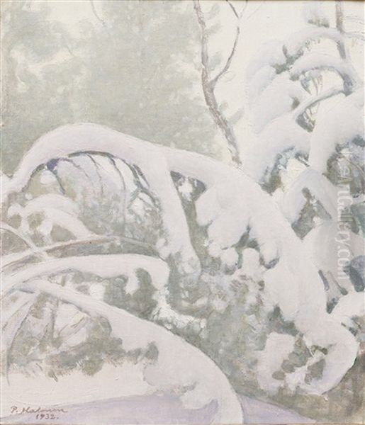 Snowy Branches (lumisia Oksia) Oil Painting by Pekka Halonen