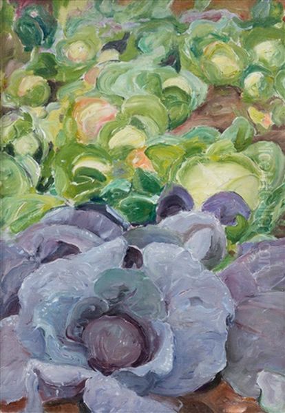 Red Cabbage Bed Oil Painting by Pekka Halonen