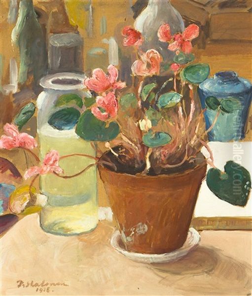 Still-life With Cyclamen Oil Painting by Pekka Halonen