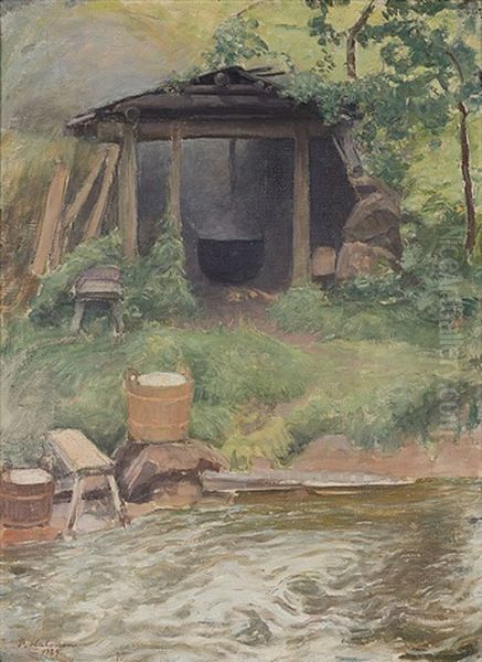 Laplander's Hut At Kotakoski Oil Painting by Pekka Halonen