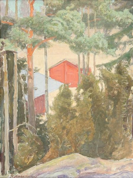 Houses In The Shadows Of The Trees Oil Painting by Pekka Halonen