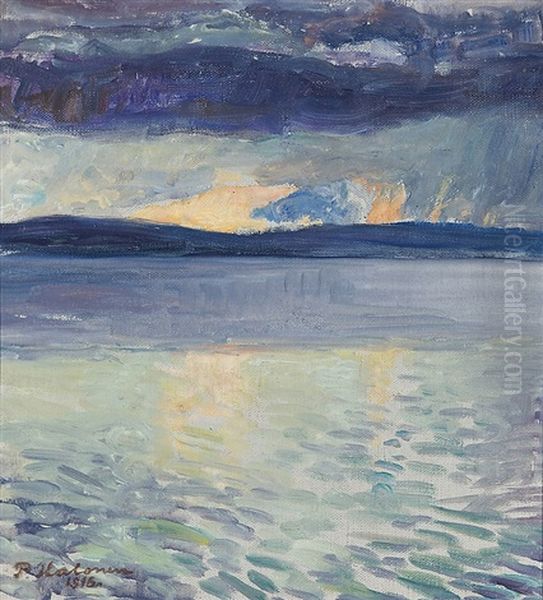 Lake View, Sunset Over The Northern Hills Oil Painting by Pekka Halonen