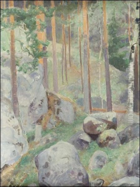 Metsainen Rinne - Skogssluttning Oil Painting by Pekka Halonen