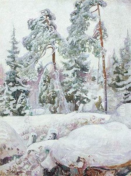 Raivio Lumessa (a Clearing In The Snow) Oil Painting by Pekka Halonen