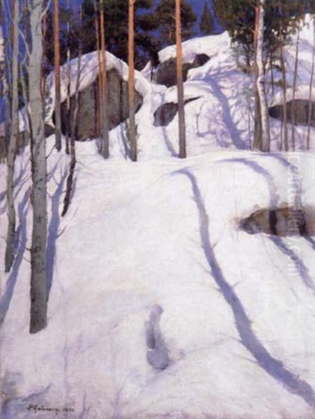 Snoig Skogssluttning Oil Painting by Pekka Halonen