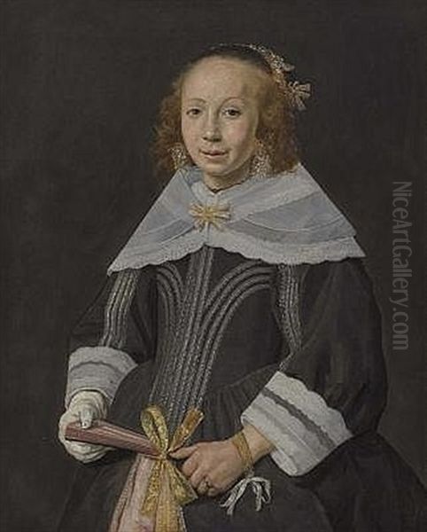 Bildnis Einer Jungen Dame Mit Facher Oil Painting by Frans Franszoon Hals the Younger