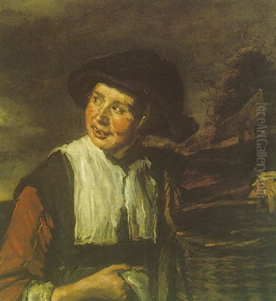 A Fishergirl Oil Painting by Frans Franszoon Hals the Younger