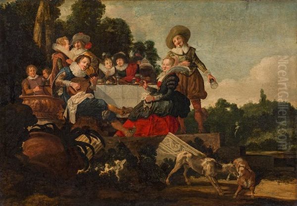 Noble Society Outdoors Oil Painting by Dirck Hals