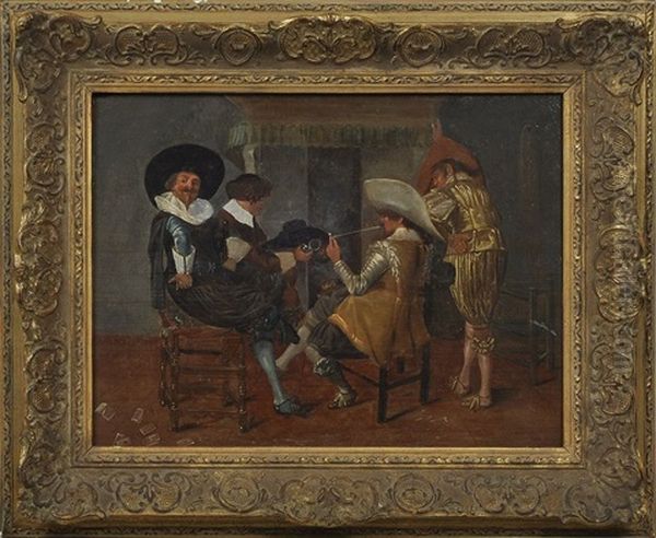 Vier Manner In Geselliger Runde Am Kamin Oil Painting by Dirck Hals