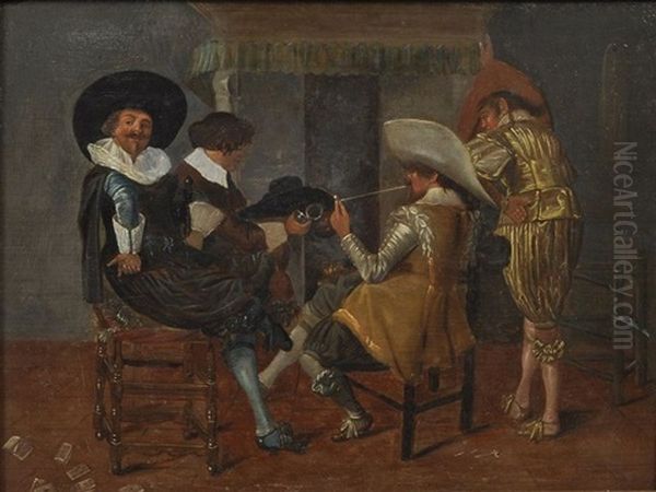 Vier Manner In Geselliger Runde Am Kamin Oil Painting by Dirck Hals