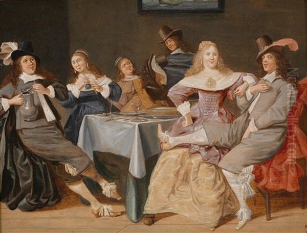 Eine Frohliche Gesellschaft An Einem Tisch Oil Painting by Dirck Hals