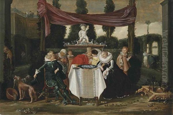 A Merry Company On A Terrace Oil Painting by Dirck Hals