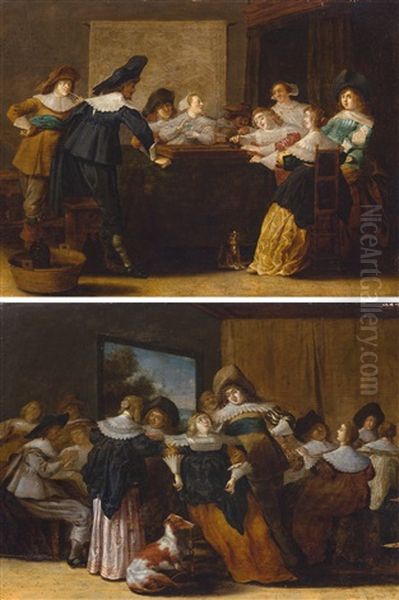 Compagnie Joyeuse - Interieur Avec Personnes Parlant Et Chien (2 Works) Oil Painting by Dirck Hals