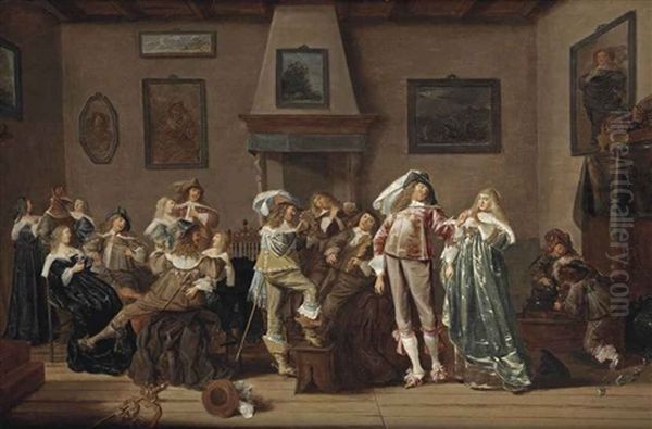 A Merry Company Making Music And Drinking In An Interior Oil Painting by Dirck Hals