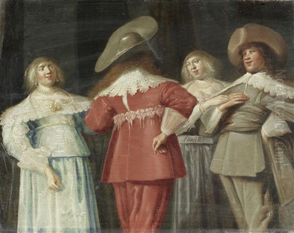 Elegant Figures Conversing In An Interior Oil Painting by Dirck Hals