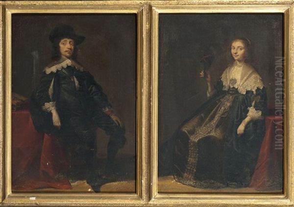 Portrait D'homme En Habit Noir (+ Portrait De Femme A L'eventail; 2 Works) Oil Painting by Dirck Hals