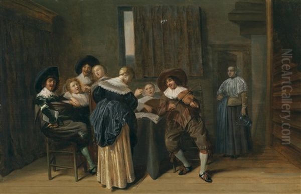 Interieur Mit Einer Frohlichen Gesellschaft Und Einem Geiger by Dirck Hals