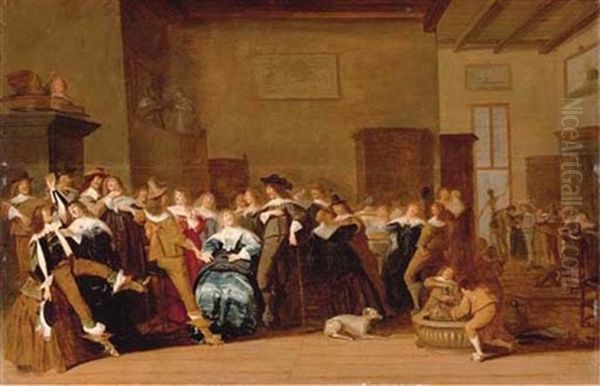 Elegant Company Merrymaking In An Interior With Death At The Door Oil Painting by Dirck Hals