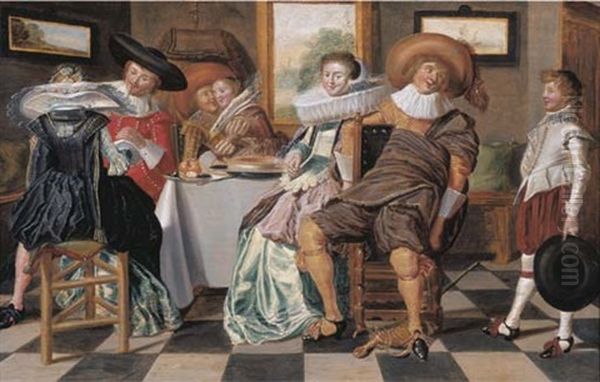 Elegant Figures At A Table In An Interior Oil Painting by Dirck Hals