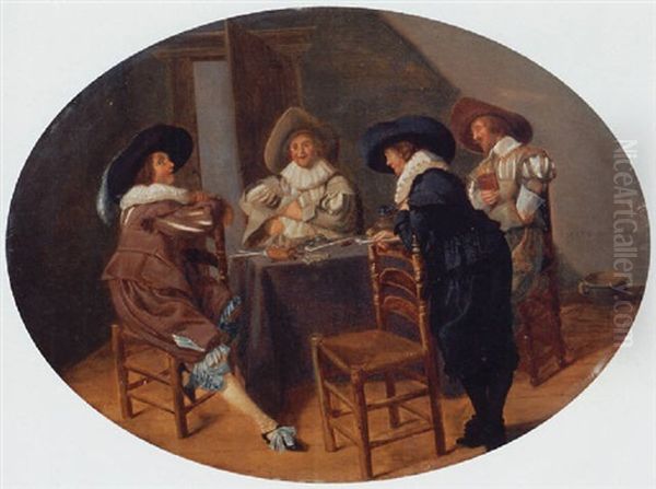 Officers Smoking And Drinking In An Interior Oil Painting by Dirck Hals