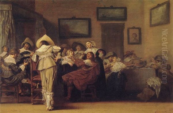 Cavaliers And Ladies Eating And Playing Music In An Interior Oil Painting by Dirck Hals