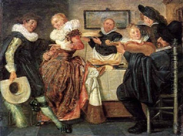 Elegante Gesellschaft Mit Einem Musikanten In Einem Wirsthaus Oil Painting by Dirck Hals