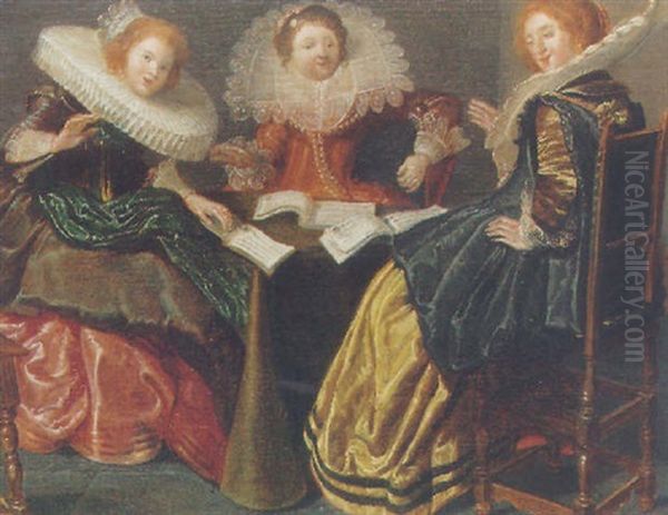 Three Women Singing In An Interior Oil Painting by Dirck Hals