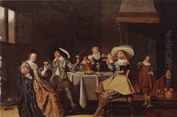 An Interior With Elegant Figures Drinking And Making Music Oil Painting by Dirck Hals