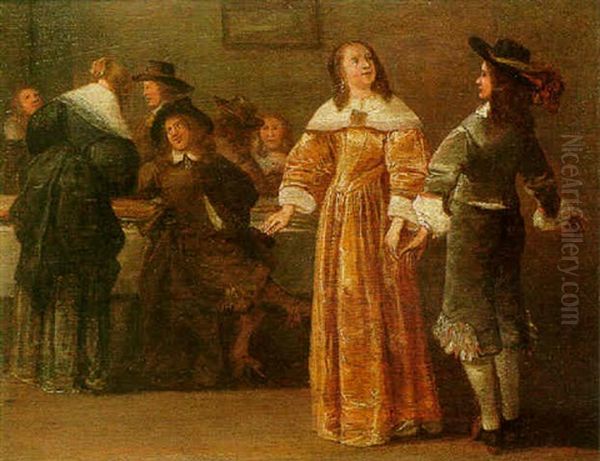 Figures Dancing In An Interior Oil Painting by Dirck Hals