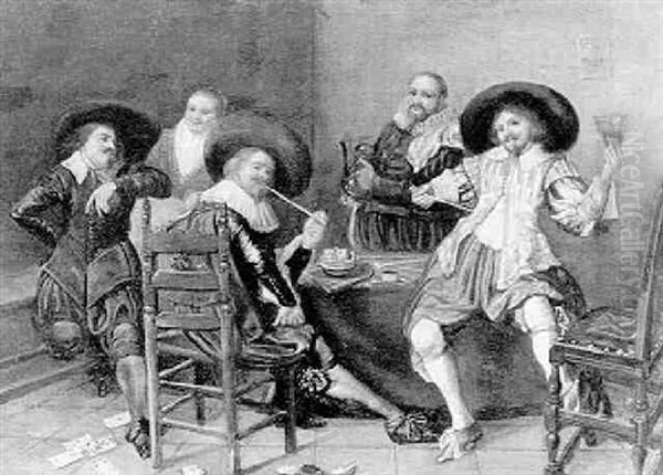 Cavaliers Drinking And Smoking At A Table In A Tavern Oil Painting by Dirck Hals