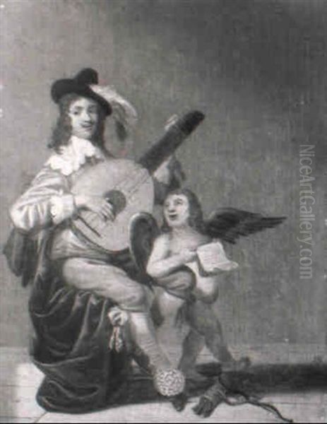 Ein Mandolinenspieler Begleitet Amor Bei Einem Liebeslied Oil Painting by Dirck Hals