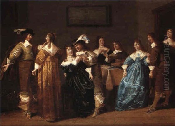 Elegant Company In An Interior Oil Painting by Dirck Hals