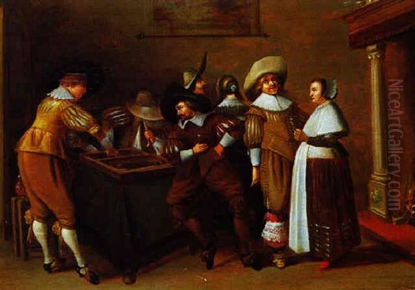 Elegante Gesellschaft Bei Der Unterhaltung Vor Einem Offenen Kaminfeuer Oil Painting by Dirck Hals